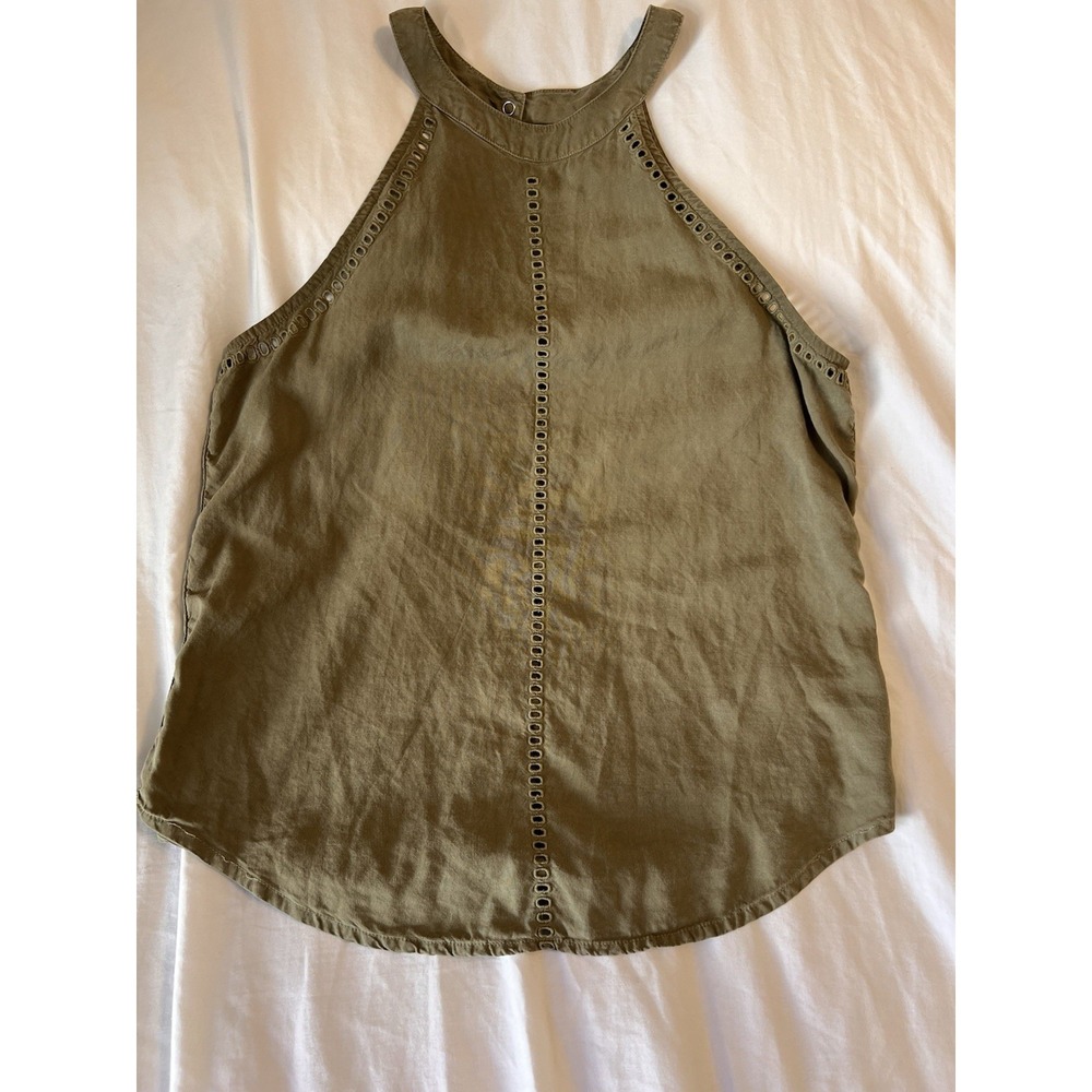 Cloth & Stone Anthropologie Tencel Button Back Halter Tank Top Army Green Medium